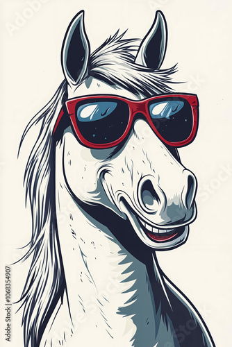 A drawing of a horse wearing sunglasses photo