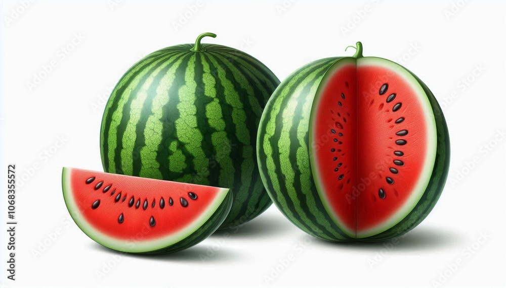 watermelon illustration Realistic side, front and top view, isolated on white background watermelon illustration Realistic side, front and top view, isolated on white background