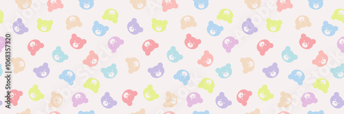 Colorful pastel baby bear vector pattern banner, seamless repeating background or cover design cute wallpaper illustration