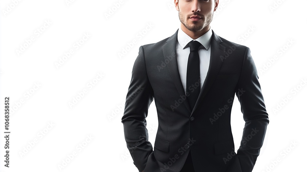 Stylish Man in Formal Suit Against Bright Background Stylish Man in Formal Suit Against Bright Background