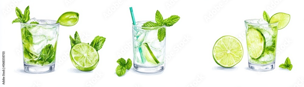 Refreshing mint mojito garnished with lime slices and fresh mint leaves, perfect for summer sipping. Refreshing mint mojito garnished with lime slices and fresh mint leaves, perfect for summer sipping.