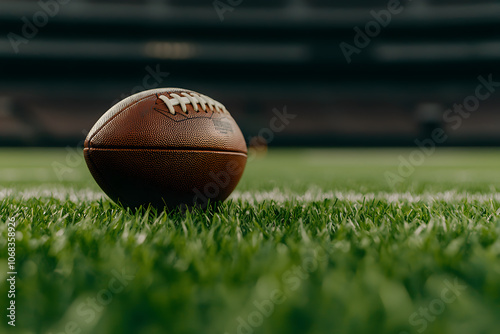 American Football on the Field | Classic Sports Equipment, Game Day, Gridiron Action, Competitive Spirit, Outdoor Stadium Atmosphere