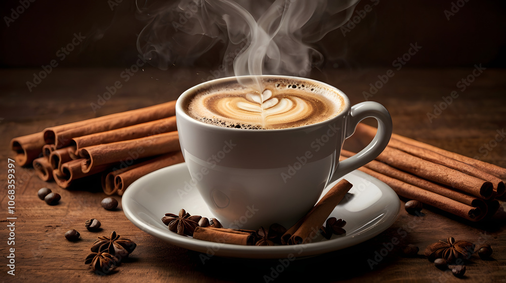 cup of coffee with cinnamon, relaxing, coffee in fireplace