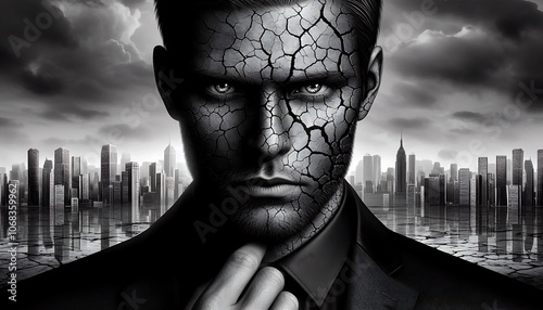 Broken Businessman , Looking to camera , city , Getting Rich, Making Money, How To, Lost Everything, How to Make Money, Cybersecurity, AI, Artificial Intelligence , 4K, 3D, Background , Successful Bus