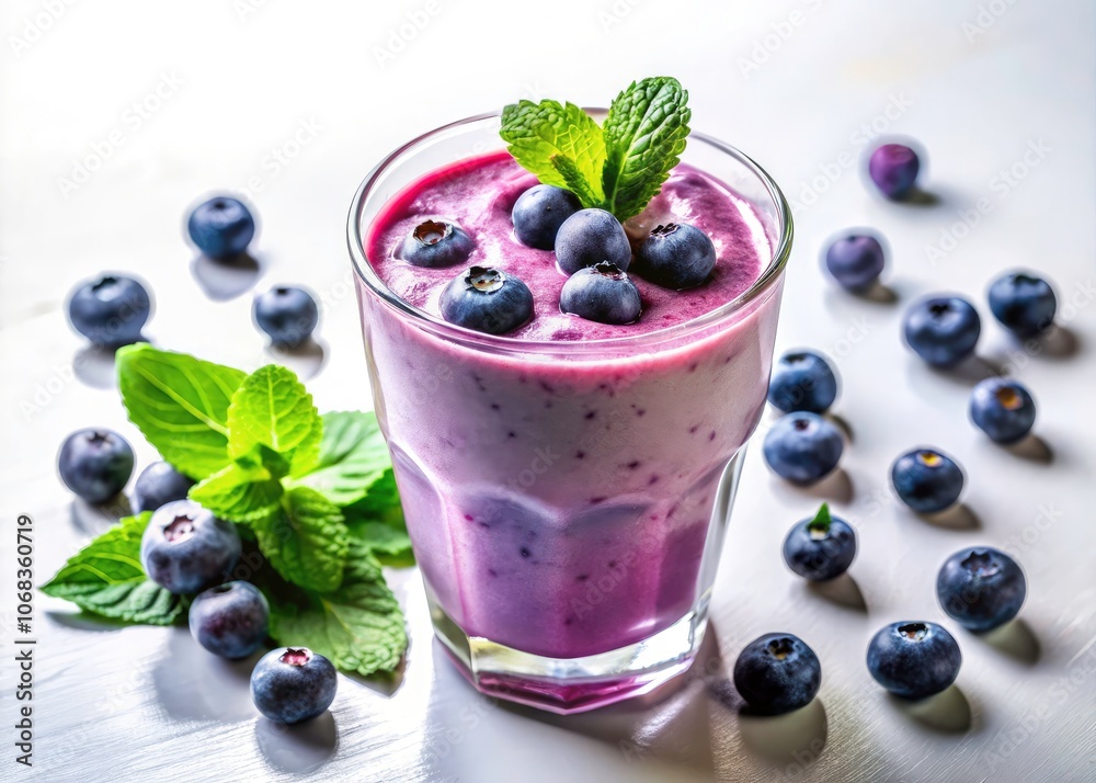 Blueberry Yogurt Smoothie in Glass - Refreshing Café Menu Concept with Creamy Texture and Vibrant Colors on Isolated White Background, Perfect for Healthy Lifestyle and Beverage Promotion Blueberry Yogurt Smoothie in Glass - Refreshing Café Menu Concept with Creamy Texture and Vibrant Colors on Isolated White Background, Perfect for Healthy Lifestyle and Beverage Promotion