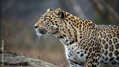 A lone leopard in the forest.