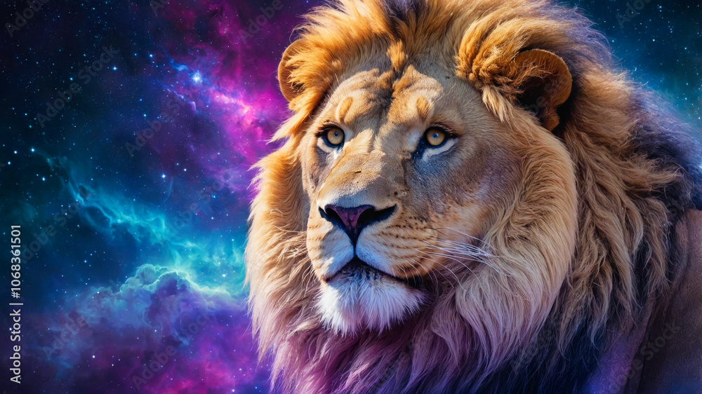 A fantasy mighty cosmic lion head A fantasy mighty cosmic lion head