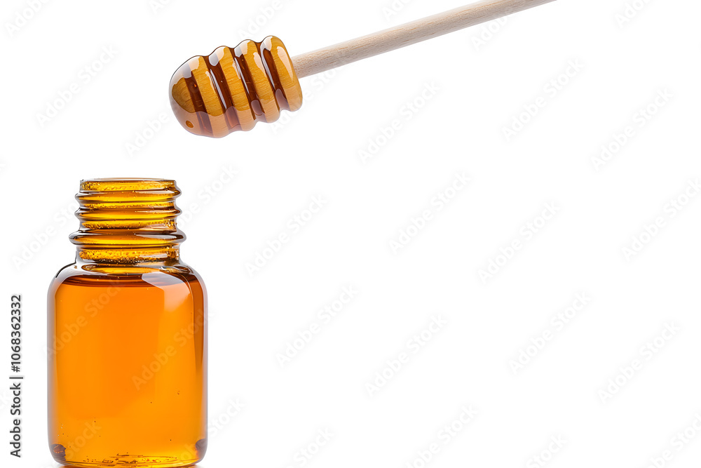 Honey jar. Honey dripping down the wooden stick isolated on a white. Honey jar. Honey dripping down the wooden stick isolated on a white.