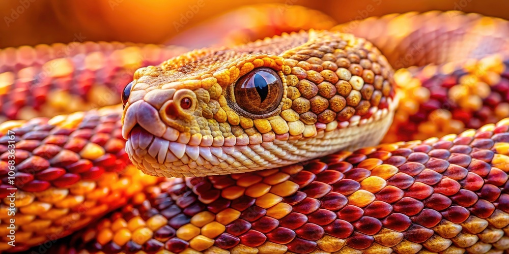 Close-Up of Coiled Rattlesnake Ready to Strike, Captivating Portrait of Nature's Predator, Wild Reptile in Natural Habitat, Detailed Scales and Unique Patterns, Eye-Catching Wildlife Photography Close-Up of Coiled Rattlesnake Ready to Strike, Captivating Portrait of Nature's Predator, Wild Reptile in Natural Habitat, Detailed Scales and Unique Patterns, Eye-Catching Wildlife Photography
