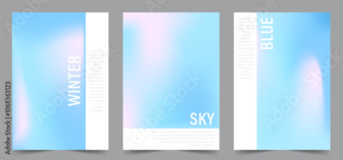 Set of Winter Gradient Backgrounds. Modern vector illustration. Iridescent aura card. Pastel minimalist backdrop for social media, business card or website design.