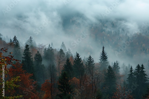 View of the forest from the mountain. photo