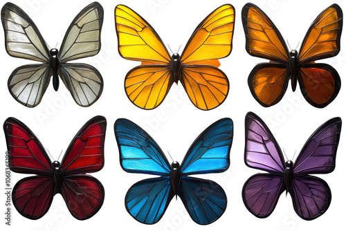 Colorful butterfly glass wings displayed in a fashion fantasy arrangement