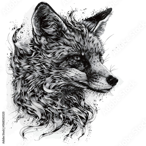 Fox portrait. Hand-drawn illustration for tattoo or T-shirt. 