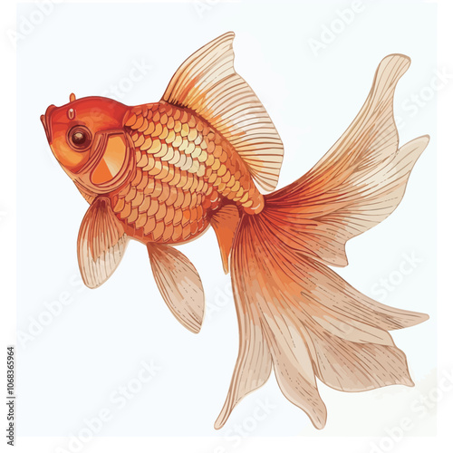 Goldfish. Isolated on white background. Vector Illustration. 