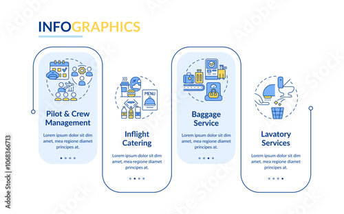 Aircraft support rectangle infographic vector. Flight food, customer service. Travelling, baggage. Data visualization with 4 steps. Editable rectangular options chart. Lato-Bold, Regular fonts used