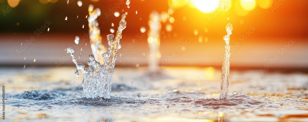 Water splashing from a vibrant fountain, creating a mesmerizing dance of droplets in the sunlight. Water splashing from a vibrant fountain, creating a mesmerizing dance of droplets in the sunlight.