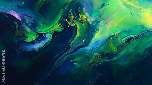 Vibrant Neon Green and Blue Abstract Art