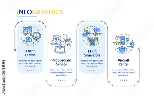 Aviation training types rectangle infographic vector. Professional personnel. Education, learning. Data visualization with 4 steps. Editable rectangular options chart. Lato-Bold, Regular fonts used