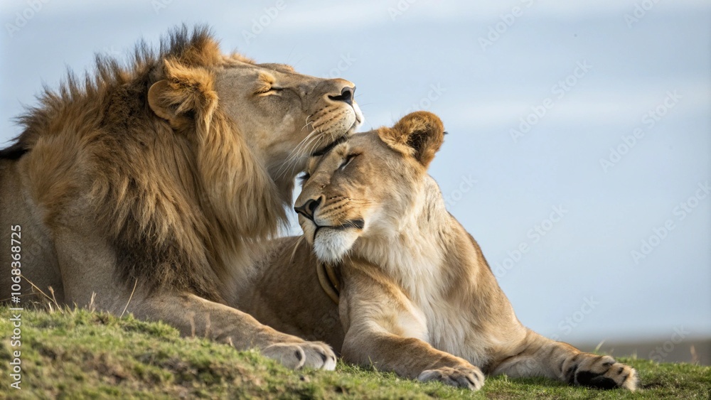 Naklejka premium Lions in love