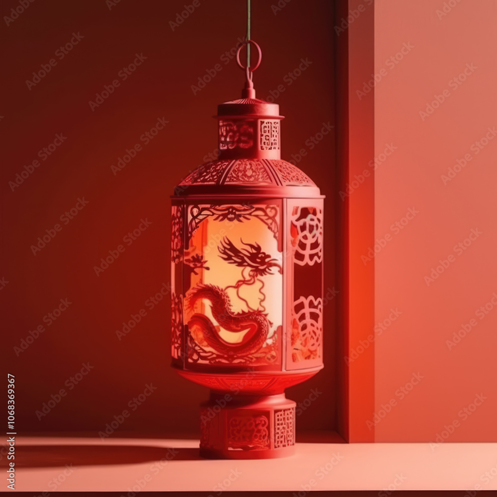 generated illustration of Red Chinese lantern on red background. generated illustration of Red Chinese lantern on red background.