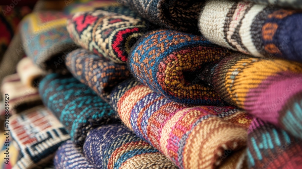 Close-up of artisanal handwoven textiles, showing the intricate patterns and textures of traditional weaving techniques. Close-up of artisanal handwoven textiles, showing the intricate patterns and textures of traditional weaving techniques.