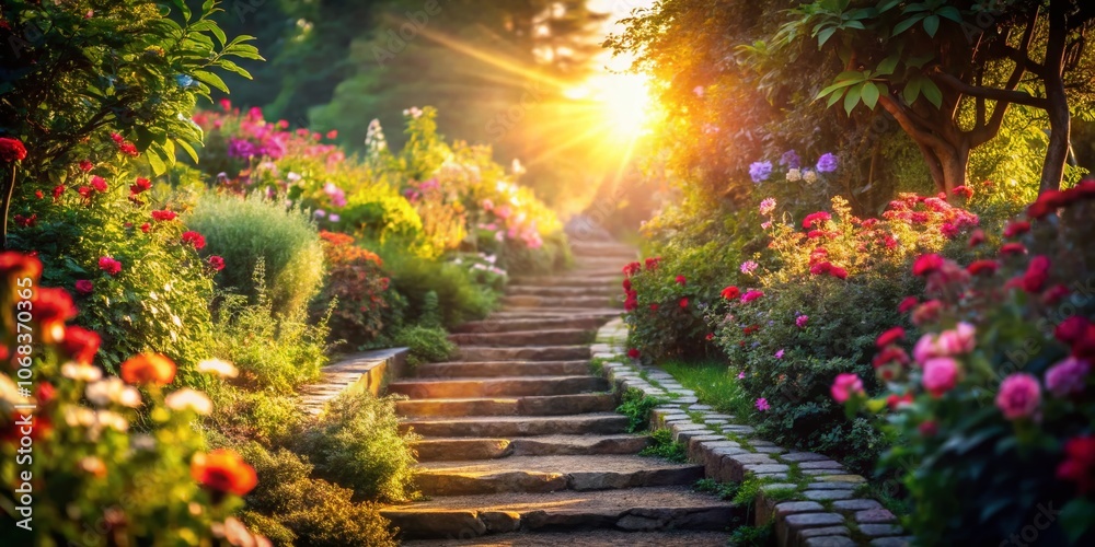 Ethereal Steps to the Sun: A Dreamy Pathway Illuminated by Nature's Glow and Bokeh Effect, Inviting Wanderers to Discover the Beauty of a Sunlit Journey Through a Lush Landscape Ethereal Steps to the Sun: A Dreamy Pathway Illuminated by Nature's Glow and Bokeh Effect, Inviting Wanderers to Discover the Beauty of a Sunlit Journey Through a Lush Landscape