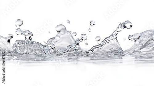 A sequence of clear water splashes against white background
