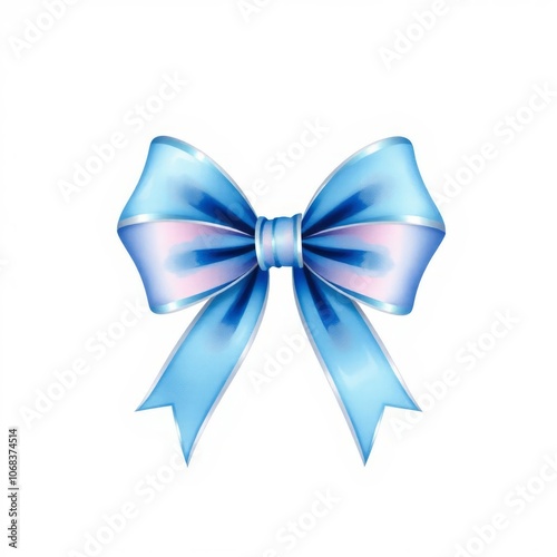 Blue ribbon bow watercolor illustration decoration png Illustration 