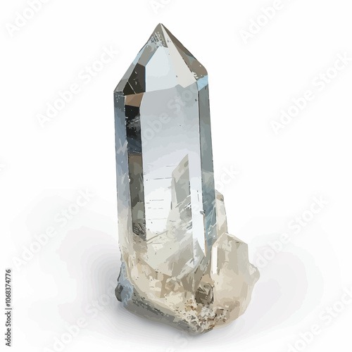 Natural quartz crystal on a white background. 3d rendering. Computer digital drawing. 