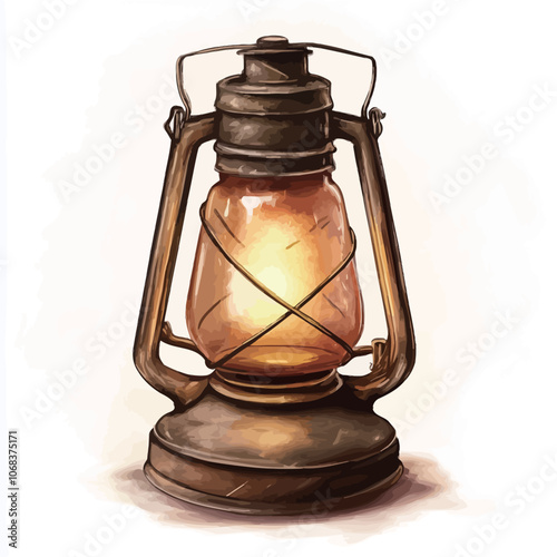 Old kerosene lamp on a white background. 3d rendering 