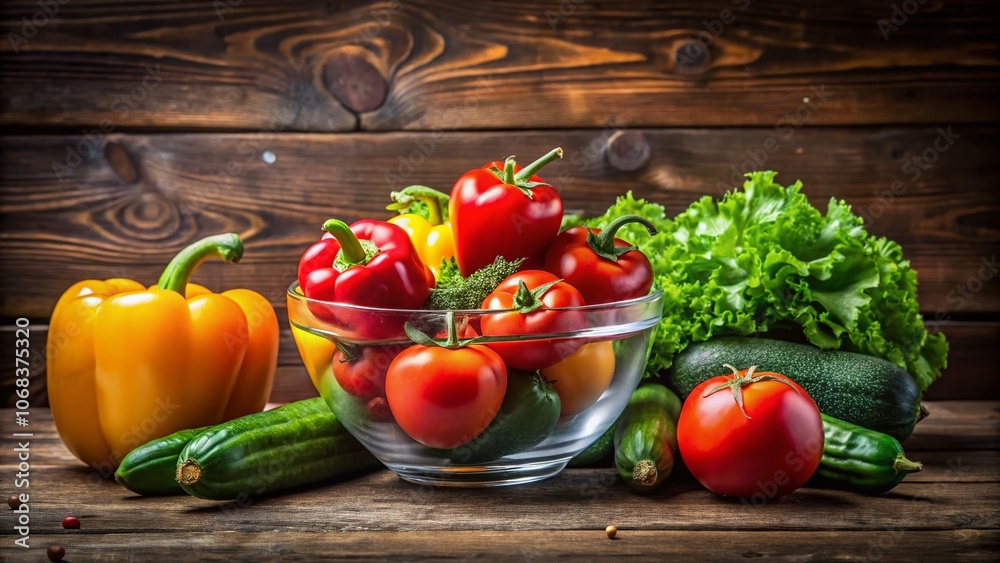 Fresh Vegetables in a Transparent Glass Bowl: A Commercial Photo with Copy Space for Marketing and Advertising Use Fresh Vegetables in a Transparent Glass Bowl: A Commercial Photo with Copy Space for Marketing and Advertising Use