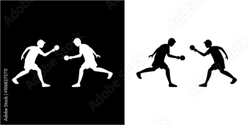 silhouettes of people sport ping pong