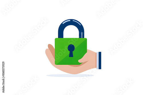 Privacy control, hand holding lock, flat style design illustration