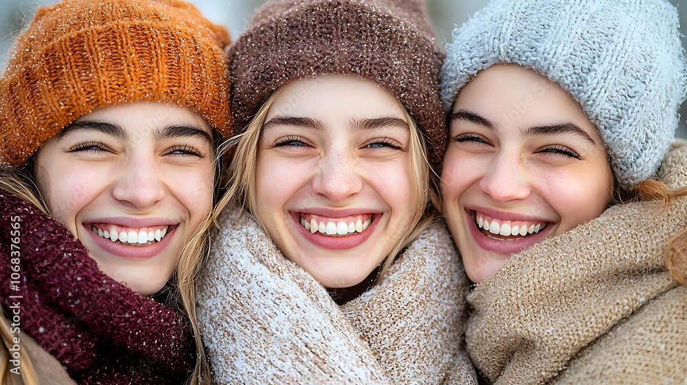 The image depicts a heartwarming scene of joyful friends huddled together, embracing tightly as they burst into genuine laughter The image depicts a heartwarming scene of joyful friends huddled together, embracing tightly as they burst into genuine laughter