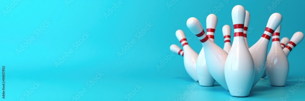 A vibrant, close-up view of bowling pins against a bright blue background, capturing the excitement of bowling and the fun of friendly competition. A vibrant, close-up view of bowling pins against a bright blue background, capturing the excitement of bowling and the fun of friendly competition.