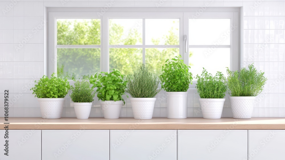 Bright kitchen filled with fresh herbs, creating a vibrant and inviting cooking atmosphere. Bright kitchen filled with fresh herbs, creating a vibrant and inviting cooking atmosphere.