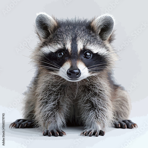 Portrait of cute raccoon on white background. Animal theme. 