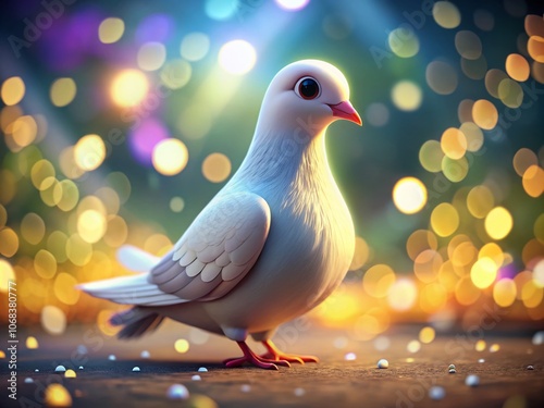 High-Quality 3D Cartoon White Pigeon Model for Game Asset and Character Animation with Bokeh Effect, Perfect for Creative Projects and Game Development Needs photo