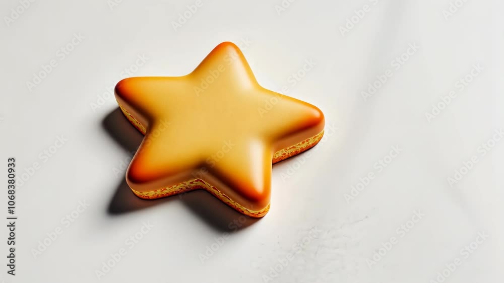 A golden star-shaped cookie sits on a white surface A golden star-shaped cookie sits on a white surface