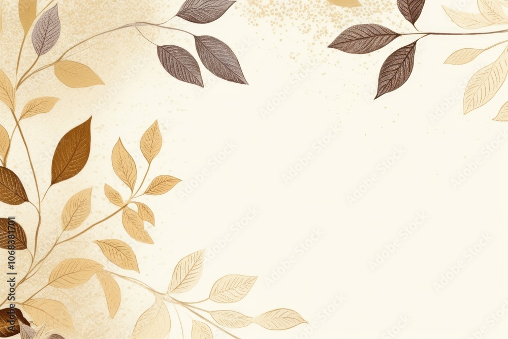 Fototapeta premium gold brown leaves beige background with copy space