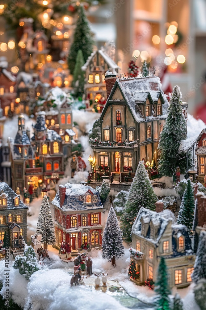Fototapeta premium Miniature christmas village setting creating festive holiday spirit