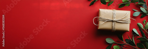 Eco-Friendly Gifts Wrapped with Recycled Paper and Natural Twine red background