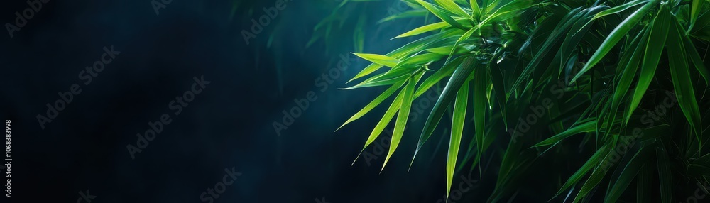 Naklejka premium Sunlight Filters Through a Serene Bamboo Forest, Creating a Tranquil and Enchanting Atmosphere