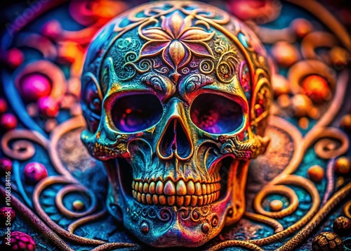 Intricate Macro Photography of a Skull Logo with Detailed Textures and Patterns, Perfect for Branding and Creative Projects