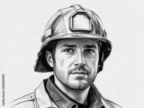 Portrait of a dedicated firefighter in protective gear, showcasing determination and bravery during a training exercise