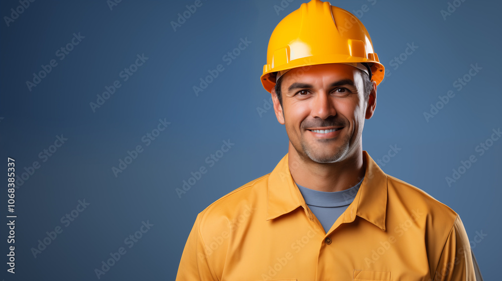 Man builder worker in uniform. Business, building, industry, technology. Builder concept. Business, building concept - smiling builder in hard hat. Man builder worker in uniform. Business, building, industry, technology. Builder concept. Business, building concept - smiling builder in hard hat.