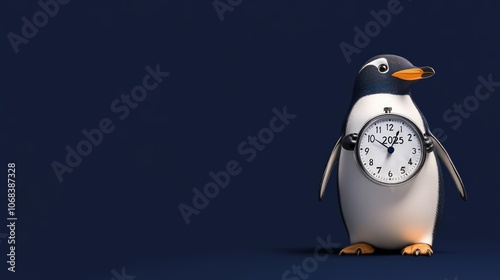A Penguin Holding a Clock with 2025