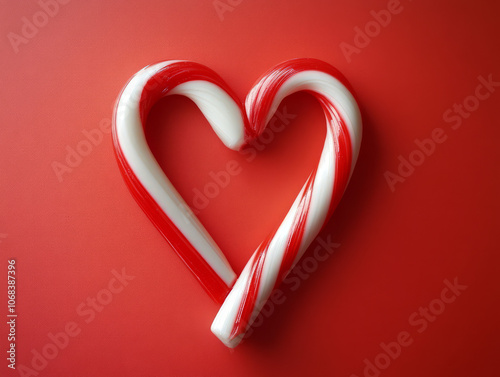Two red and white candy canes crossed to form a heart shape, representing love and holiday cheer