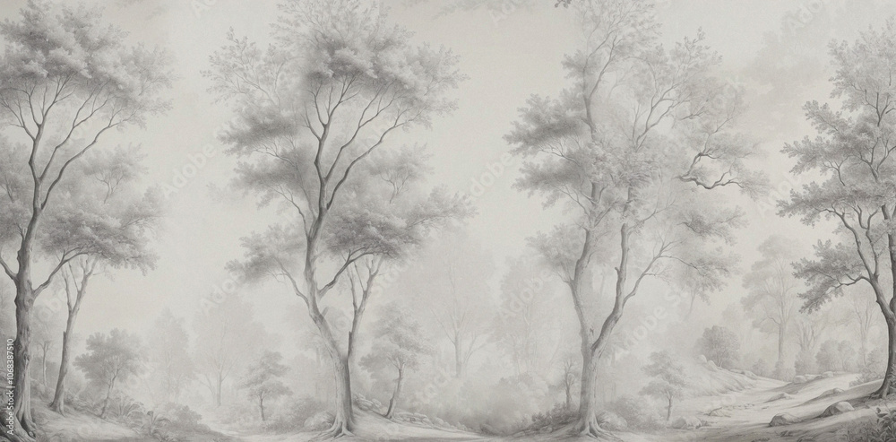 custom made wallpaper toronto digitalA mural for the walls. Drawing of a forest in the French style. Vintage photo wallpapers. A mural for the walls.