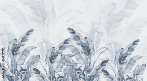 Wallpaper Mural Wallpaper, tropical leaves, palm leaves, banana leaves. A mural for the walls. Torontodigital.ca